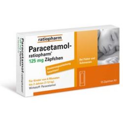 【apotheke】德国Ratiopharm退烧栓剂125 mg10粒儿童发烧发热屁屁栓  * 2盒  适合6个月到2岁的孩子 体重7kg到12kg